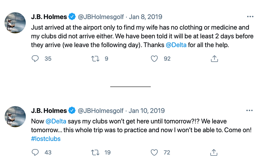 Lost golf clubs using the airlines with JB Holmes on the PGA Tour