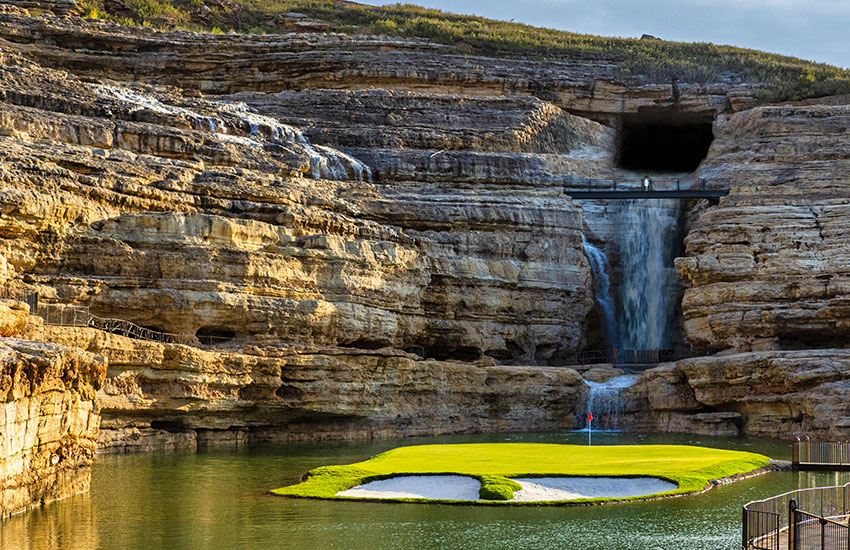 A difficult golf hole in golf is at Paynes Valley at Big Cedar Lodge